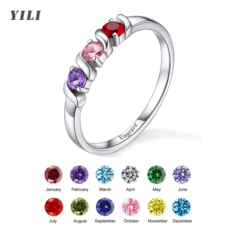 Personalized Mom Rings for Women 1-5 Birthstones Names Custom Engraved Name Ring Customized Promise Rings for Family Grandma