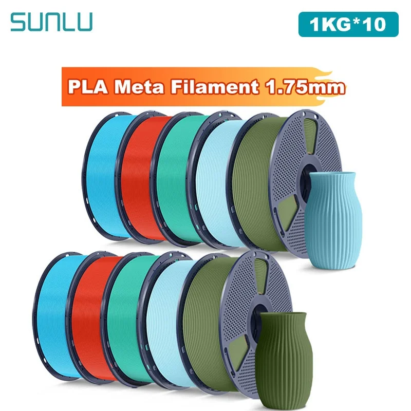 SUNLU 10KG PLA Meta 3D Printer Filament 1.75mm 1000g Spool (2.2lbs) Neatly Arranged No Knot Filament Fit Most FDM Printer