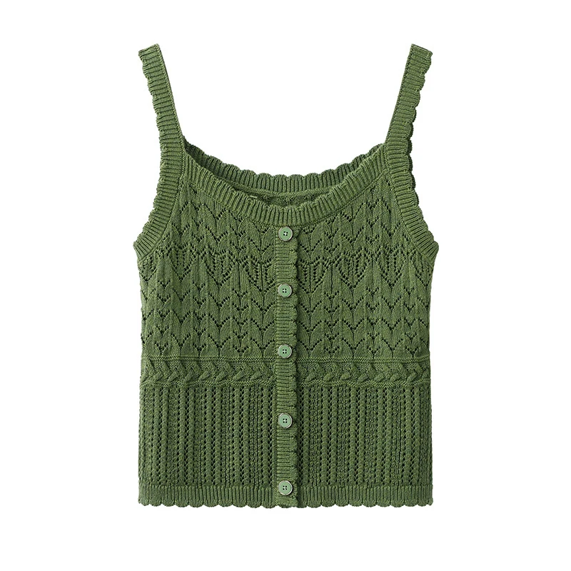 グリーン V ネック ニット セーターとタンクトップ 2 点セット レディース ファッション 春服 ワイド スタイル 通勤 シンプル デザイン