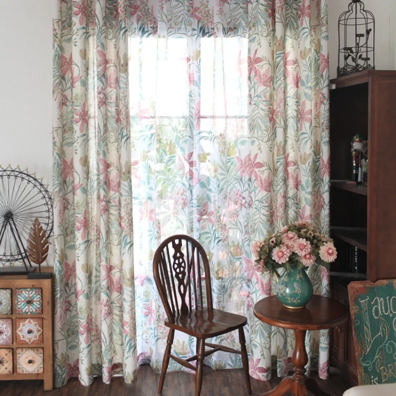 Custom American Country Cotton Linen Printed Finished Curtains for Living Room Window Screen Bedroom Flooring Semi-blind Gauze