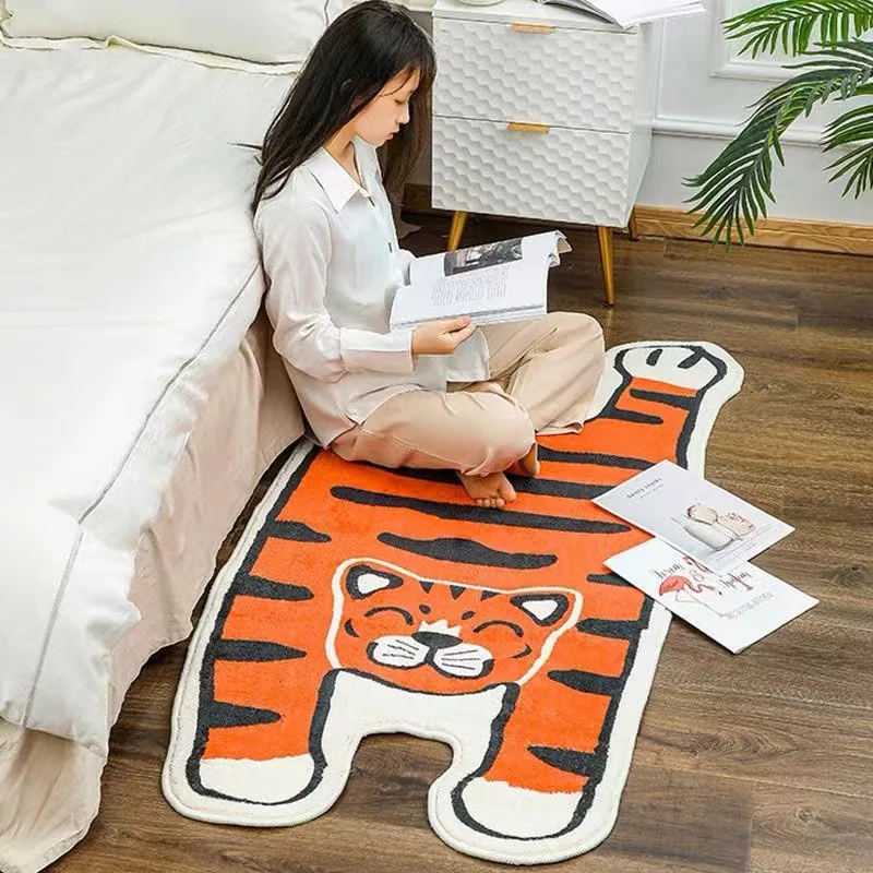 Tiger Shaped Children's Carpet Fashion Animal Area Rug Non Slip Bedside Carpet Soft Washable Foot Mat Cute Bedside Polyester Rug