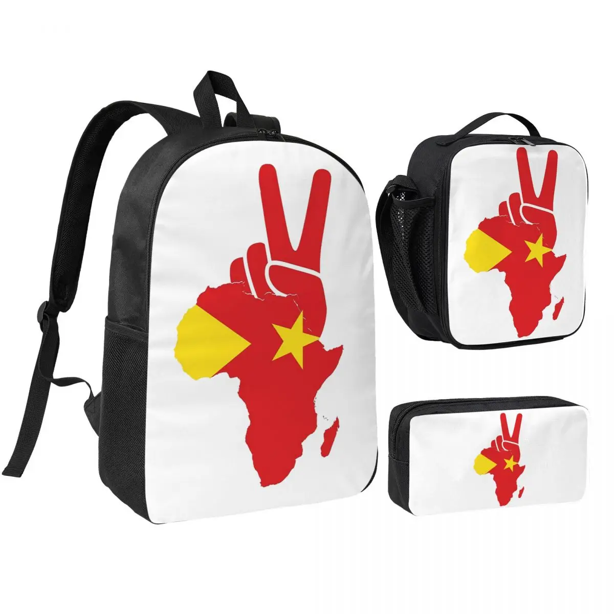 Tigray Peace Africa Proud Flag Ethiopian Tigray Backpack BookBag School Bag Shoulder Bags 3ps Insulated Lunch Bag Pencil Case