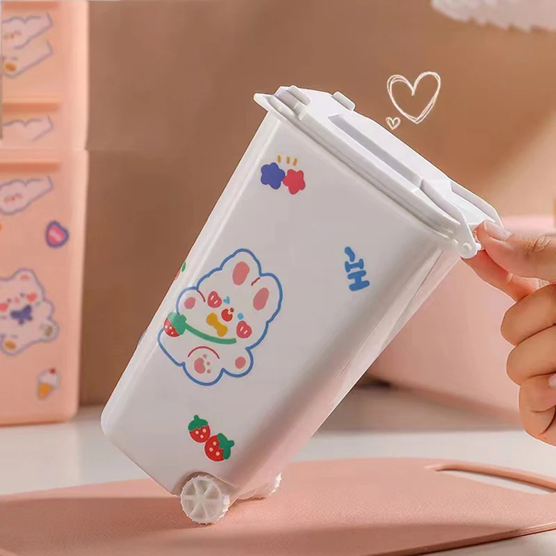 Mini Desktop Trash Can 4color Garbage Storage Box Living Room Coffee Table with Cover Small Paper Basket Plastic Garbage Bag