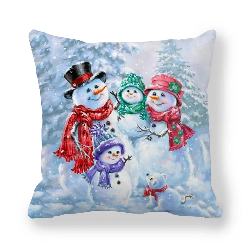 Merry Christmas Cushion Cover Gift Santa Snowman Angel Reindeer Robin Printed Pillow Cover Winter Home Decor Pillowcase