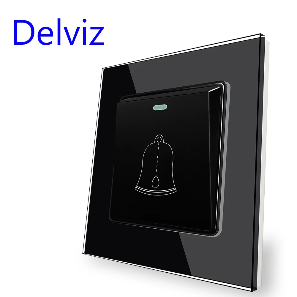 Delviz Wall Doorbell Switch, Size 86mm*86mm,Household Remind button Toughened Glass Crystal Panel, Automatic reset button switch