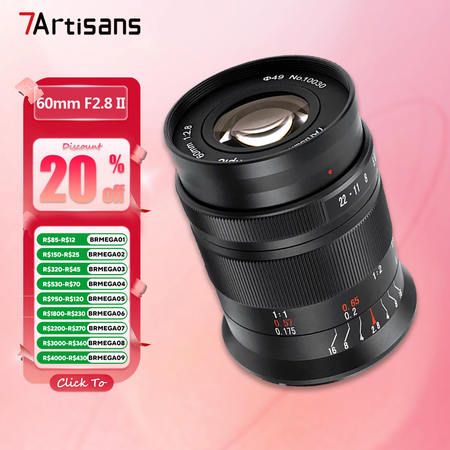 7artisans APS-C 60mm F2.8 II Lente de câmera para fotografia macro com Sony E A7RIII Fujifilm XT-100 Nikon ZFC Canon RF M43 L-mount