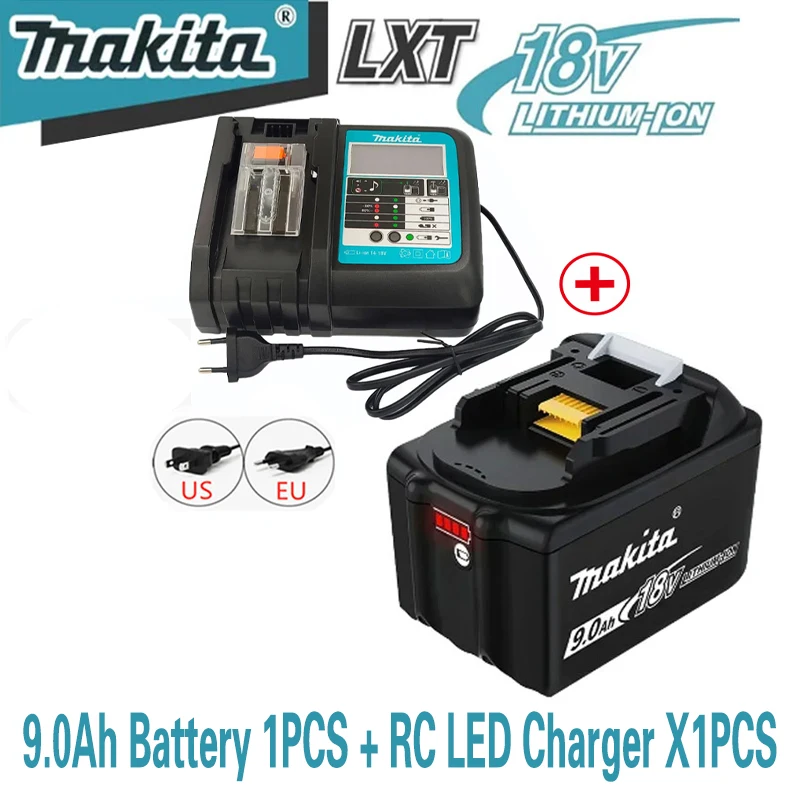 

Makita-batería recargable para herramientas eléctricas, juego de cargador de batería con luz de trabajo, 18V, 9000mAh, 15C, LED