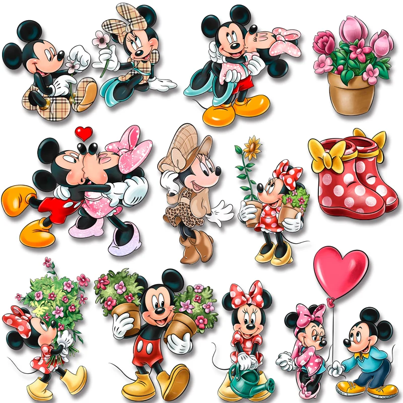 

Valentine's Day cartoon animal bouquet Mickey Minnie Iron On Transfer on Jackets Bags Socks Pillow Clothes Fusible Patch