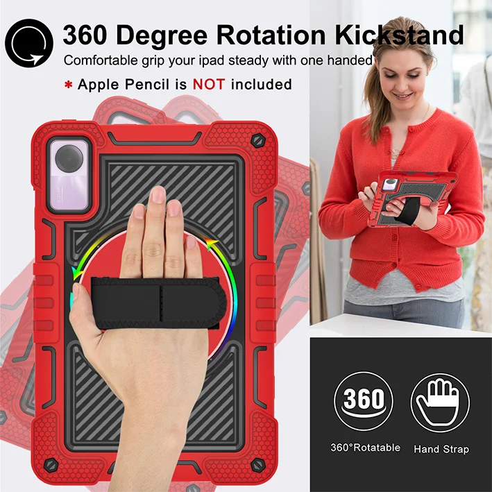 360 Rotating Case For Redmi Pad 2 2025 SE 10.61 11 inch Xiaomi Pad 6 2023 Kickstand Cover Shockproof With Hand Shoulder Straps