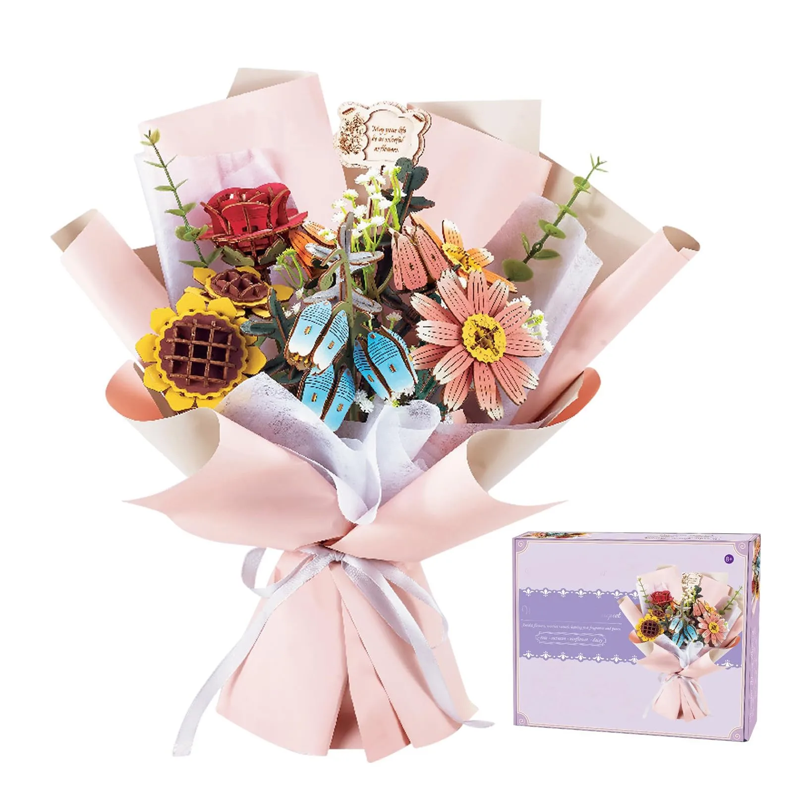 

Diy Wooden Flower/Assembled Bouquet Set Handmade Gift Puzzle Bouquet Assembly Toy Valentine'S Day Gift For Girlfriend Boyfriend