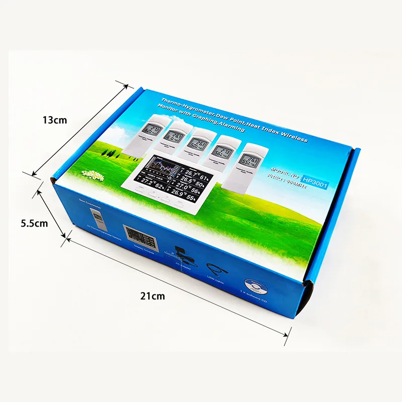 Utility 5-Channel HP3001 Digital Thermo-Hygro Data Logger, Expandable Multi-Sensor Temperature Humidity Recorder