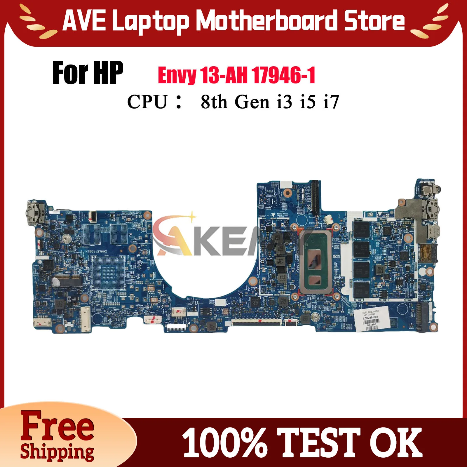 

17946-1 для ноутбука HP Envy 13-AH, материнская плата с процессором i5-8265U i7-8565U L30289-601 L30290-601, 100% полностью протестировано