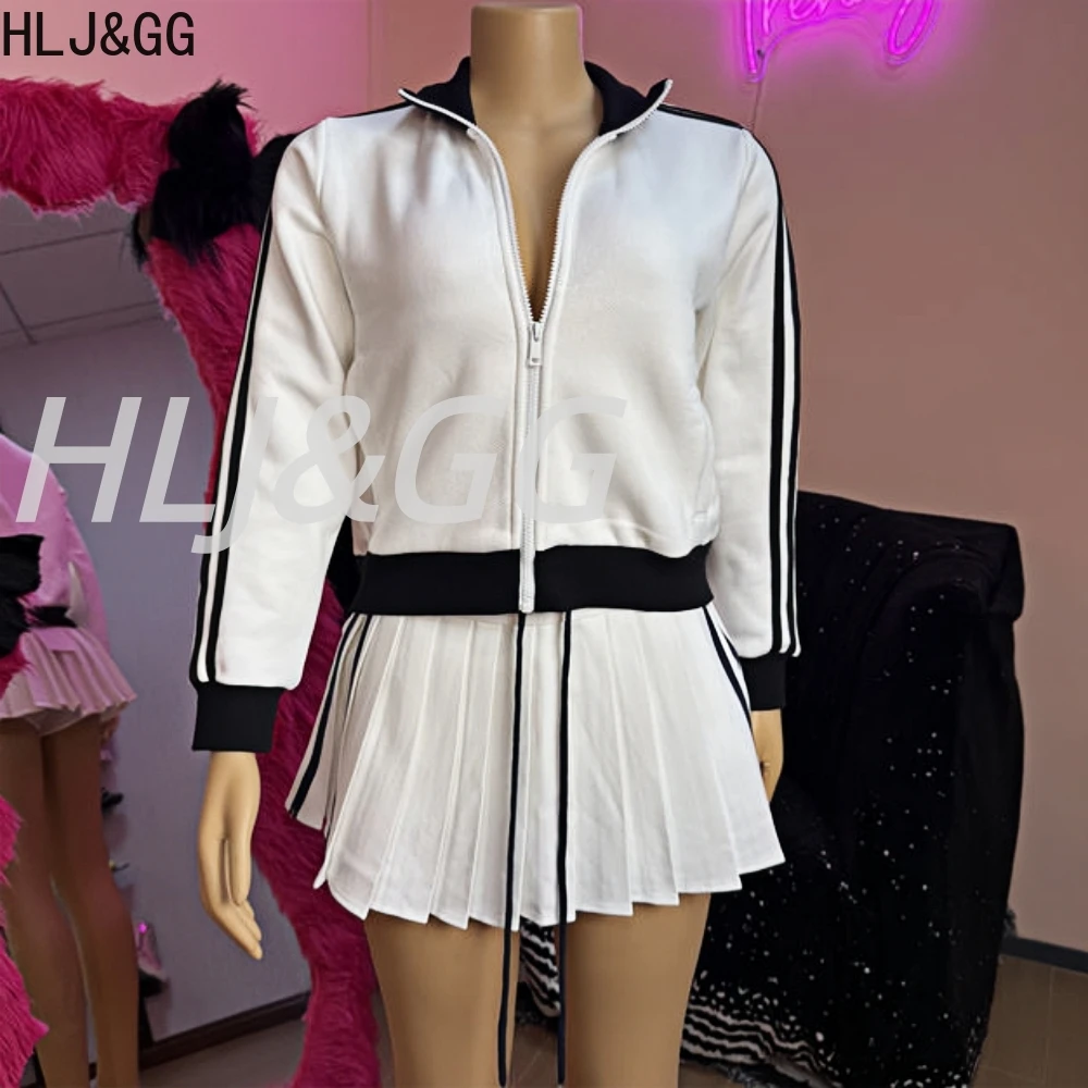 

Модный ретро-комплект HLJ&GG: топ с длинным рукавом на молнии и мини-юбка в складку в стиле Y2K, 2 предмета