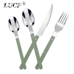 Nuovo Design stoviglie 4 In 1 Set acciaio inossidabile 18/8(304) manico In ABS con rivetti Set di posate per lucidatura a specchio superiore per la cucina