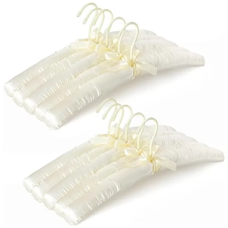 

10pcs Space Saving Soft Fabric Hanger Foam Silk Ivory Padded Satin Clothes Hangers for Lingerie Pajamas Robes Wedding Dress Coat