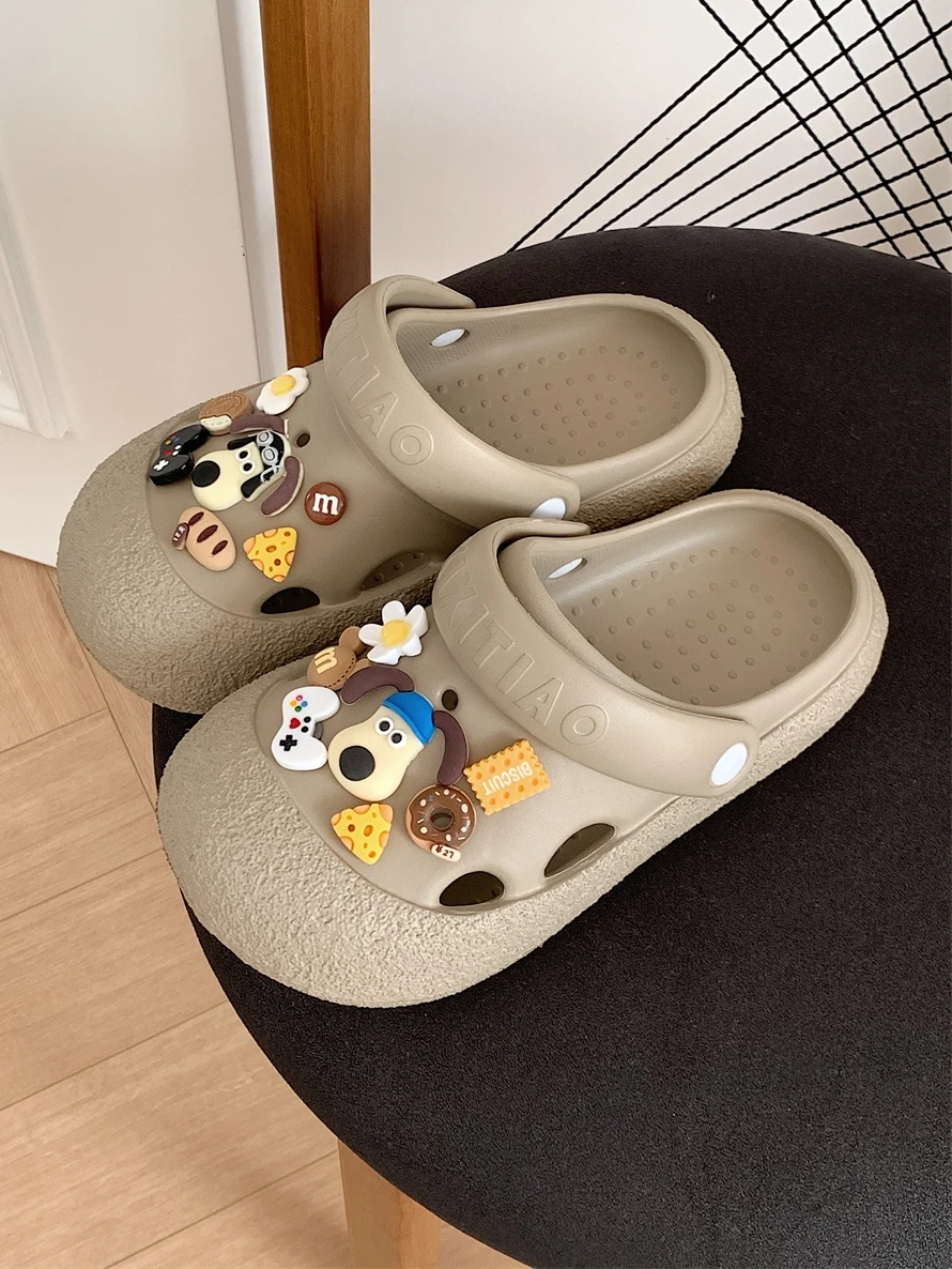 

Милые женские летние уличные тапочки с головой собаки, мягкие, из ЭВА, мультяшные, для дома и улицы, удобные, двусторонние, сандалии