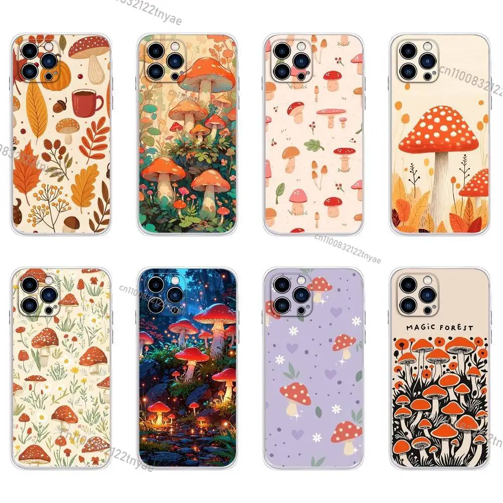 

Cute Mushroom Phone Case For iPhone 17,16,15,14,13,12,11 Plus,Pro,Max,XR,XS,Plus,E,Mini Transparent Soft Cover