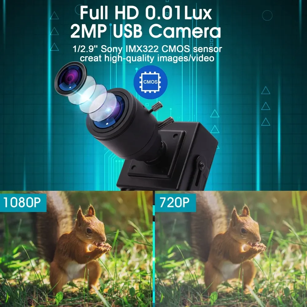 2026 New ELP 2MP Industrial Zoom Camera 2.8-12mm Varifocal Lens 1080P H.264 30fps Low Light Mini USB Webcam Driver Free With Mic