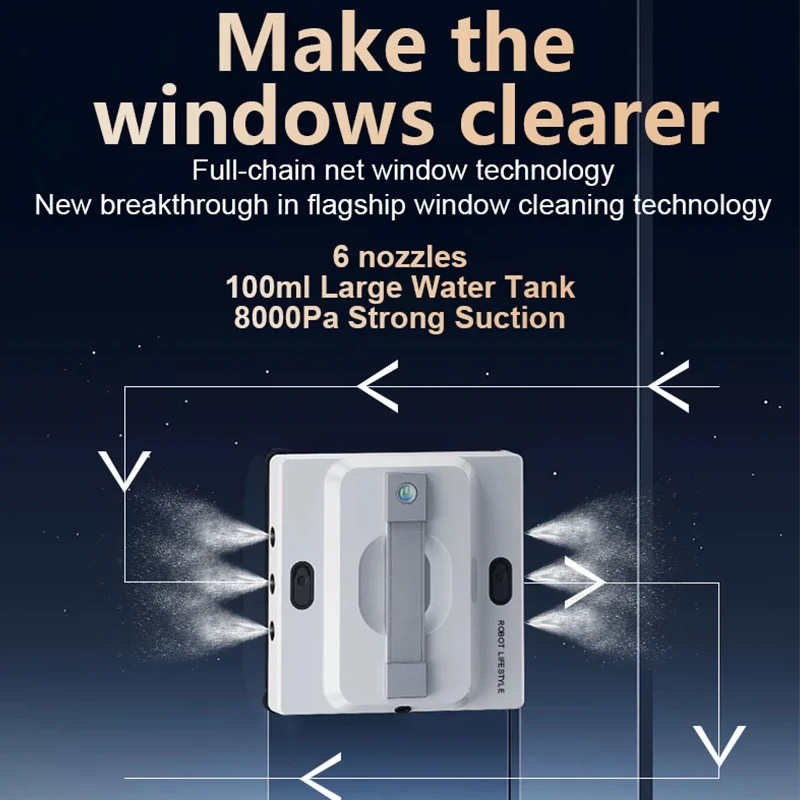 Robot limpiador de ventanas, limpiador robótico para vidrio sin marco, alta succión, 3000Pa, eléctrico, inteligente, automático