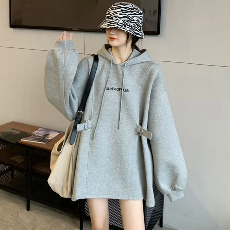 سترة رمادية فضفاضة بغطاء للرأس للنساء Y2k نمط Kpop 2025 الاتجاه الملابس الكورية الشعبية عادية مطابقة 2000s امرأة مقنعين القمم #3