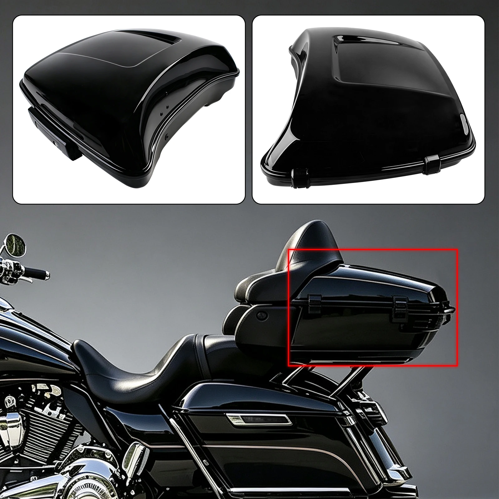 Motorcycle Black Razor Tour Pak Trunk Hard Luggage With Latch For Harley Touring Road King Street Electra Glide 2014‑2025