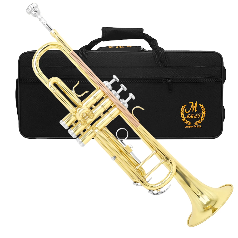 Bb Brass Student Trumpet 3 Piston Valves Multiple Colors Set With Case & Stand For Beginner School Band Practice