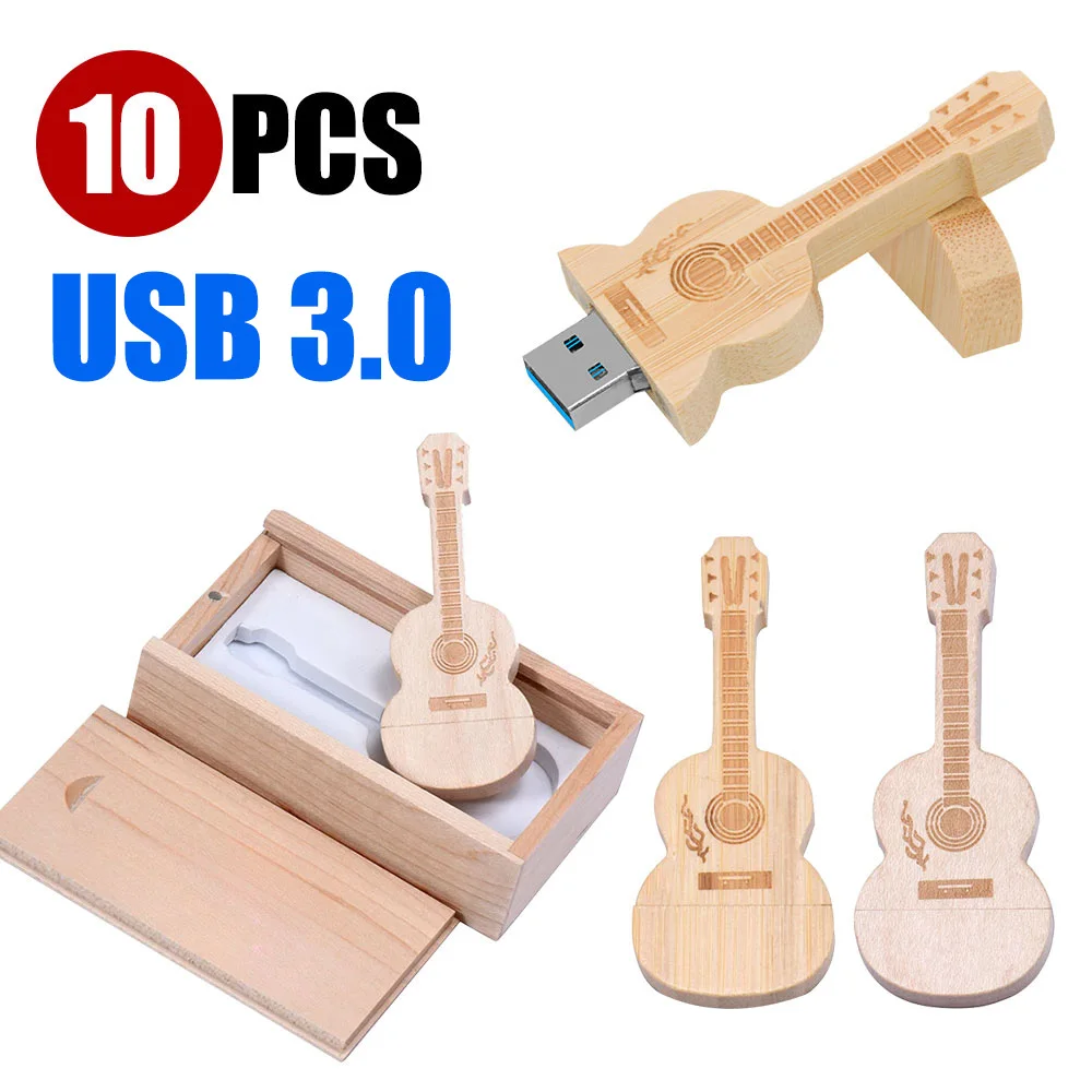 

10pcs Guitar USB 3.0 Flash Drive Wooden Box 16GB Memory Stick Creative Wedding Gifts Pendrive Free Custom Logo 32GB 64GB 128GB
