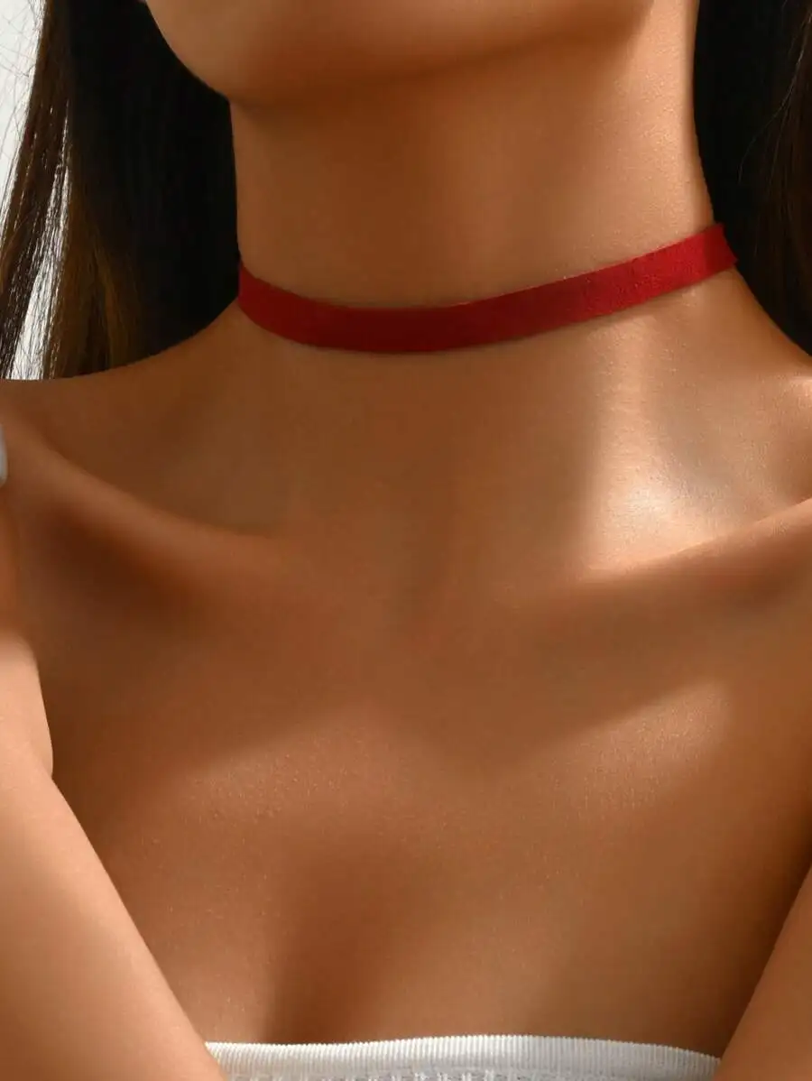 Collar de gargantilla rojo de una sola capa, elegante, minimalista, sexy y versátil, adecuado para mujeres, para vacaciones y uso diario, 1 ud.