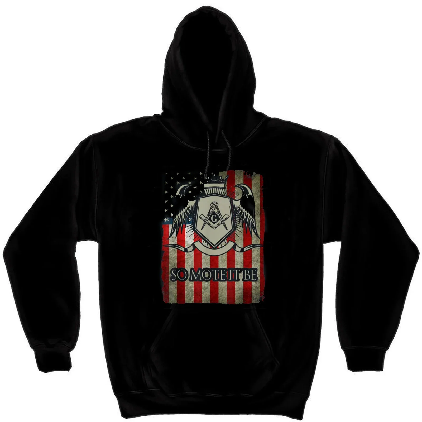 So Mote It Be. USA Flag Freemason American Masonic Pullover Hoodie Comfortable Cotton Casual Mens Sweatshirt Retro Streetwear