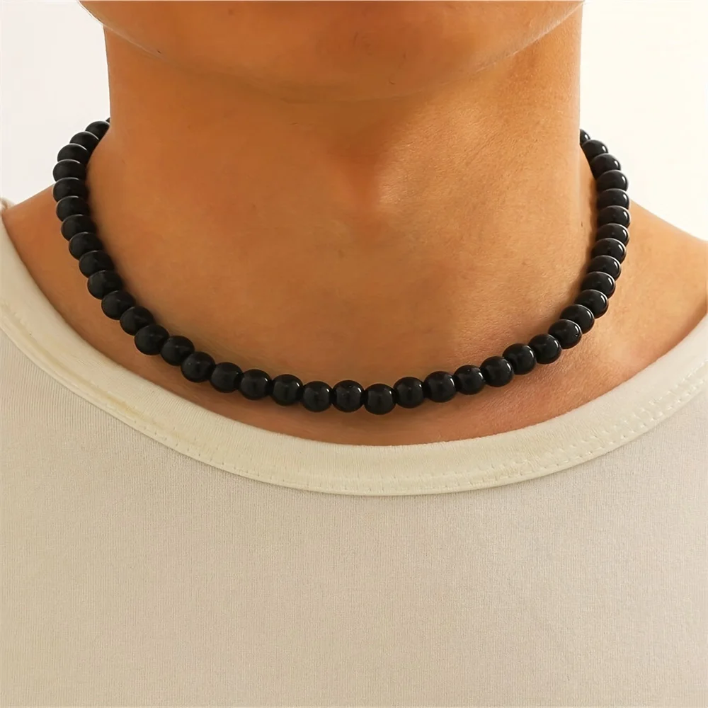 Französische Vintage-Halskette mit schwarzen Perlen für Damen, einfache Acrylperlen-Choker, modischer Schmuck, Accessoires, Dropshipping-Geschenk – Detail 5