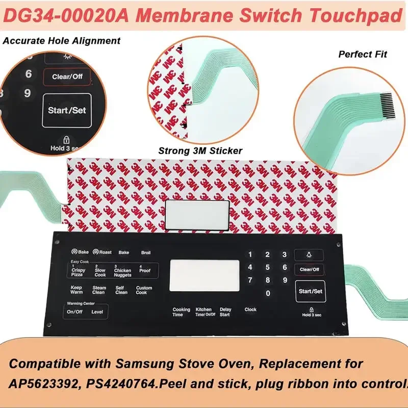 DG34-00020A Bereik Membraan Schakelaar Touchpad Voor Samsung Elektrische Range Ovens Vervangt Ap5623392, Ps4240764 Voor Ne594r0absr