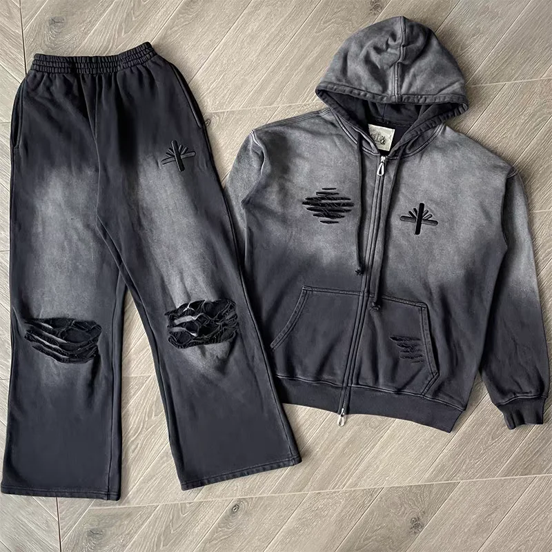 

Промытая черная толстовка с вышитым логотипом для мужчин и женщин, пуловер с капюшоном