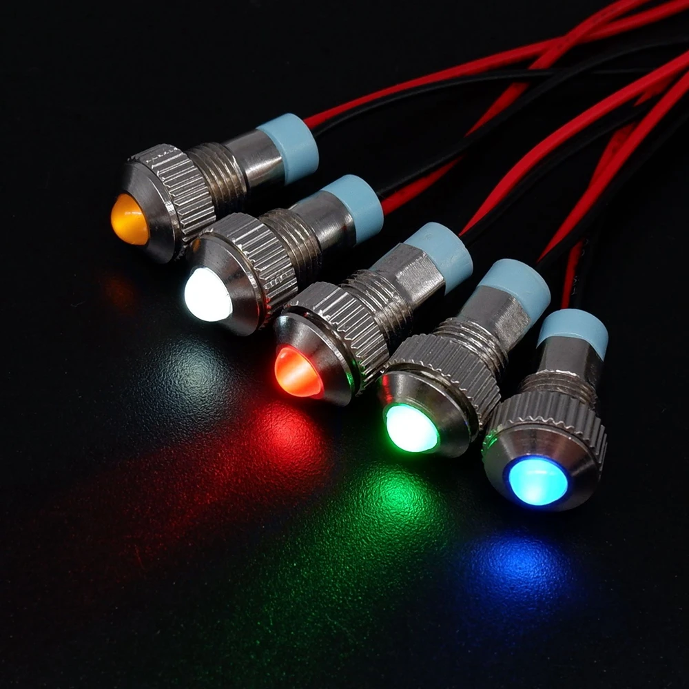 6mm 8mm Metal LED Warning indicator light Power Supply Alarm Signal Lamp Pilot Wires Small 3V 5V 12V 220V Red Yellow Blue Green