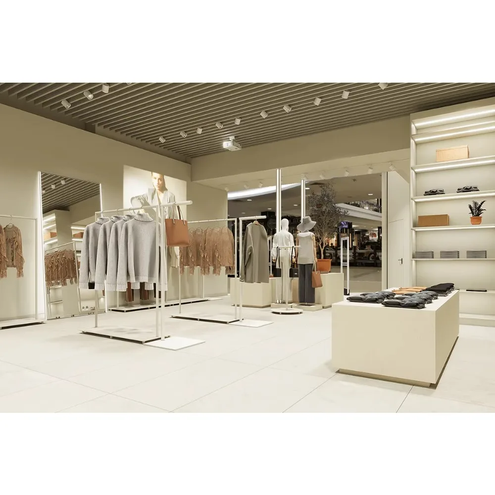 CIRI Modern Foldable Rotating Fashion Clothing Display Wooden Wall Shelf for Garment Stores