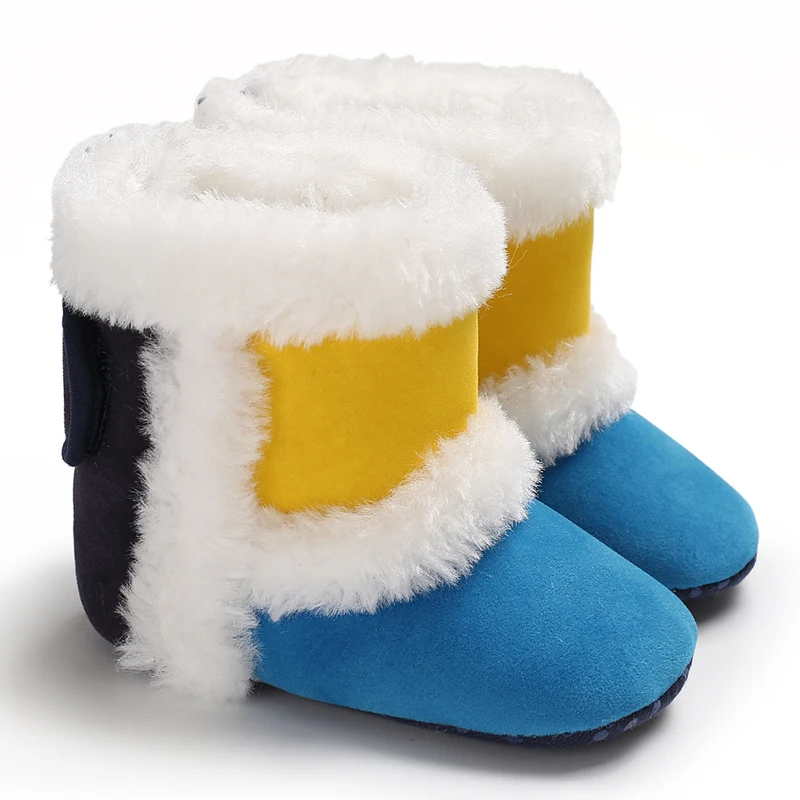 Fashion color blocked 1-year-old baby casual soft soled walking shoes, outdoor warm cotton shoes