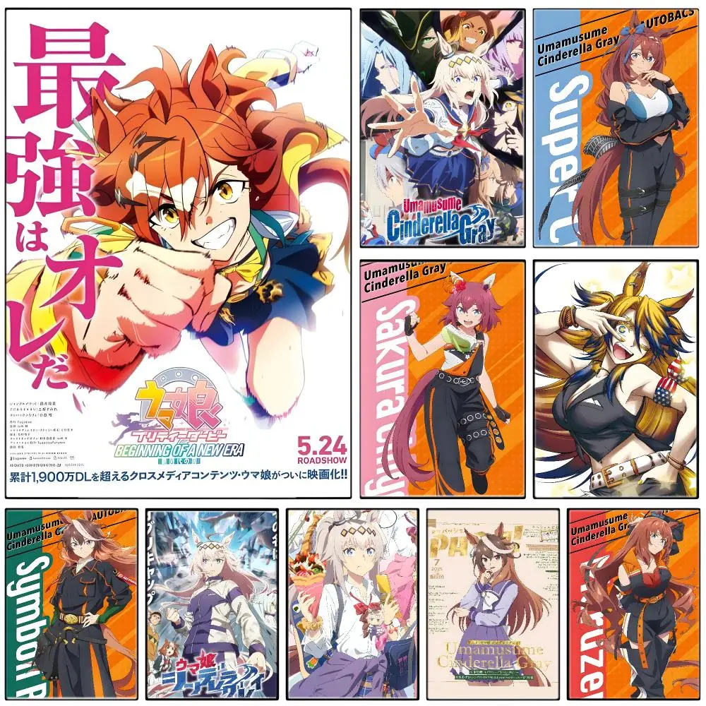 Racing Anime U-Uma Musume Cinderella Gray Poster  Self-adhesive Art Waterproof Paper Sticker Coffee House Bar Room Wall Decor