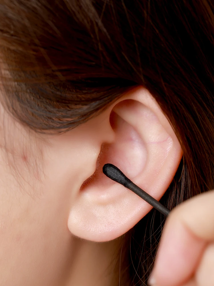 100개입 블랙 양면 면봉 일회용 귀 청소 및 메이크업 클리닝용