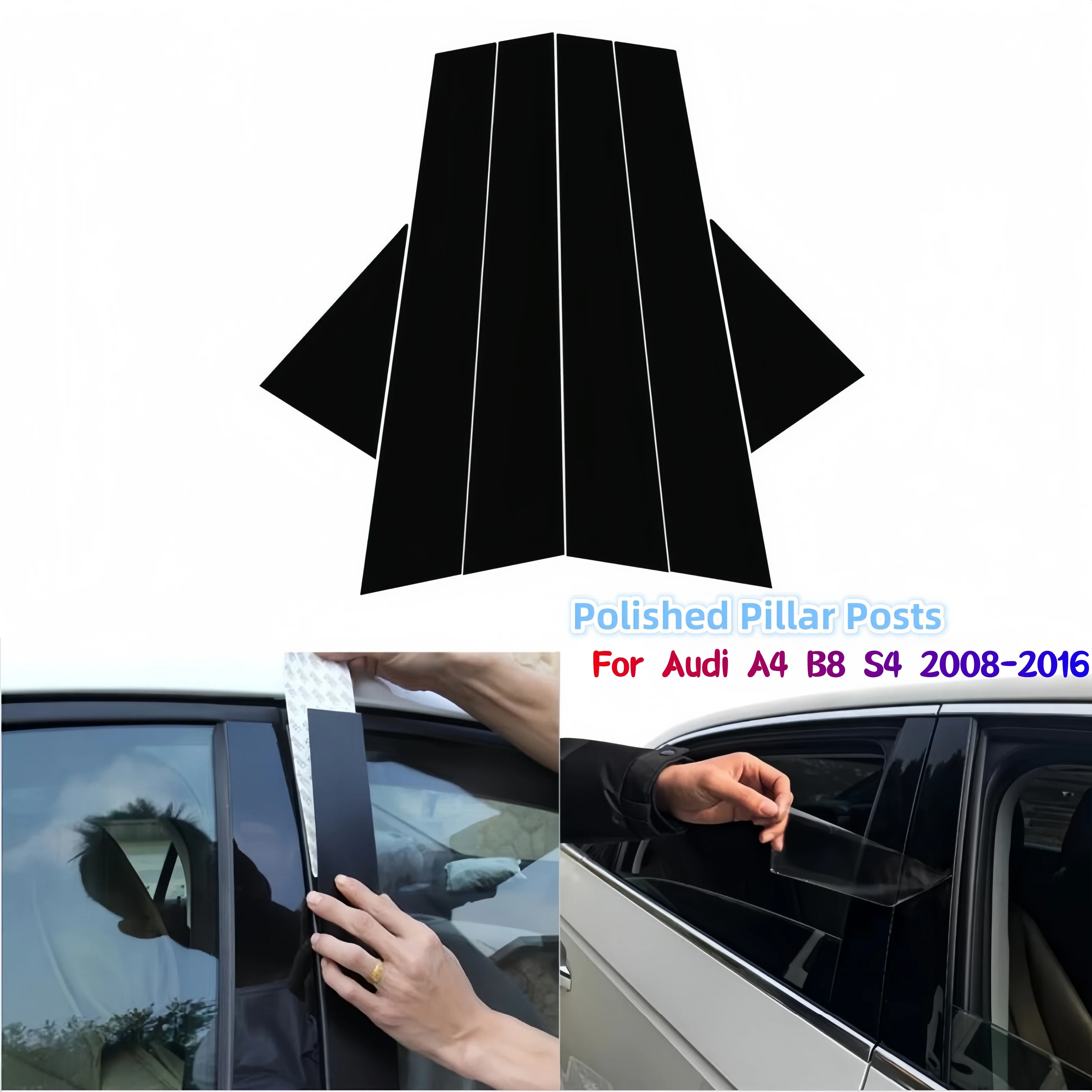 

For Audi A4 B8 S4 2008-2016 Gloss Black Polished Pillar Posts Car Window Trim Cover BC Column Decoration Stickers Accessories