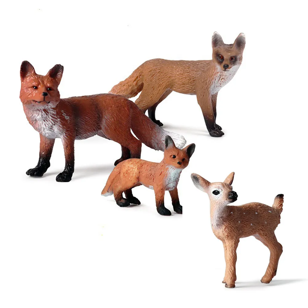 4Pcs Simulation Deer Plastic Forest Animal Figures Realistic Educational Set for Kids Color Recognition Imagination Development