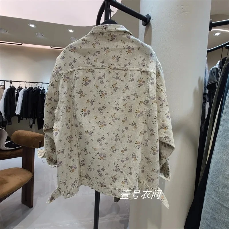 

Spring Autumn New Design Lapels Single-Breasted Floral Print Denim Single-Breasted Lapels Loose Joker Temperament Fashion Coat