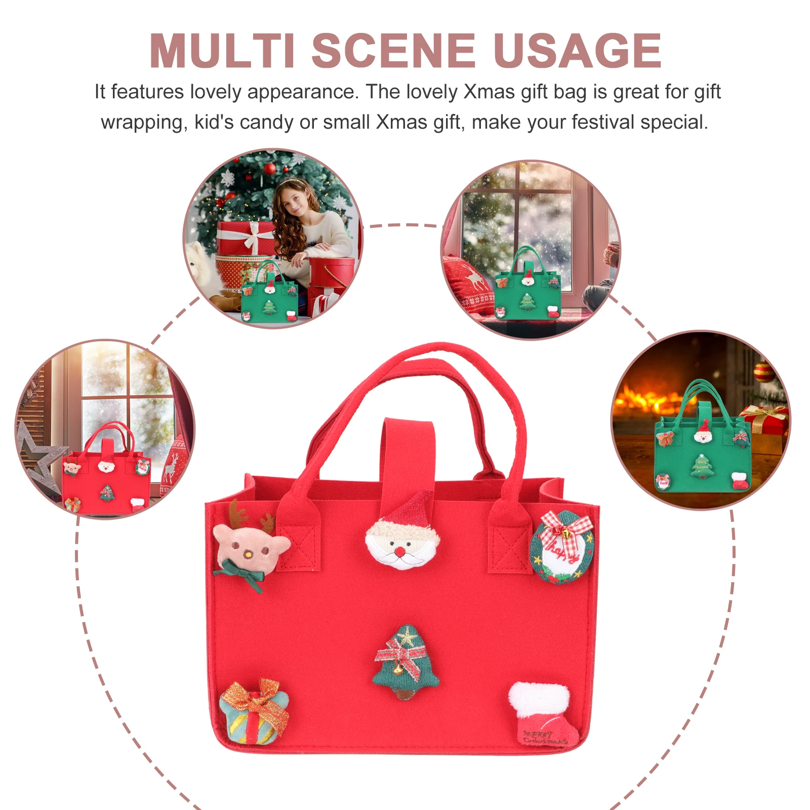 

2Pcs Xmas Gift Bags Felt Tote Bags Christmas Candy Storage Pouch Reusable Party Favor Bag Xmas Supplies