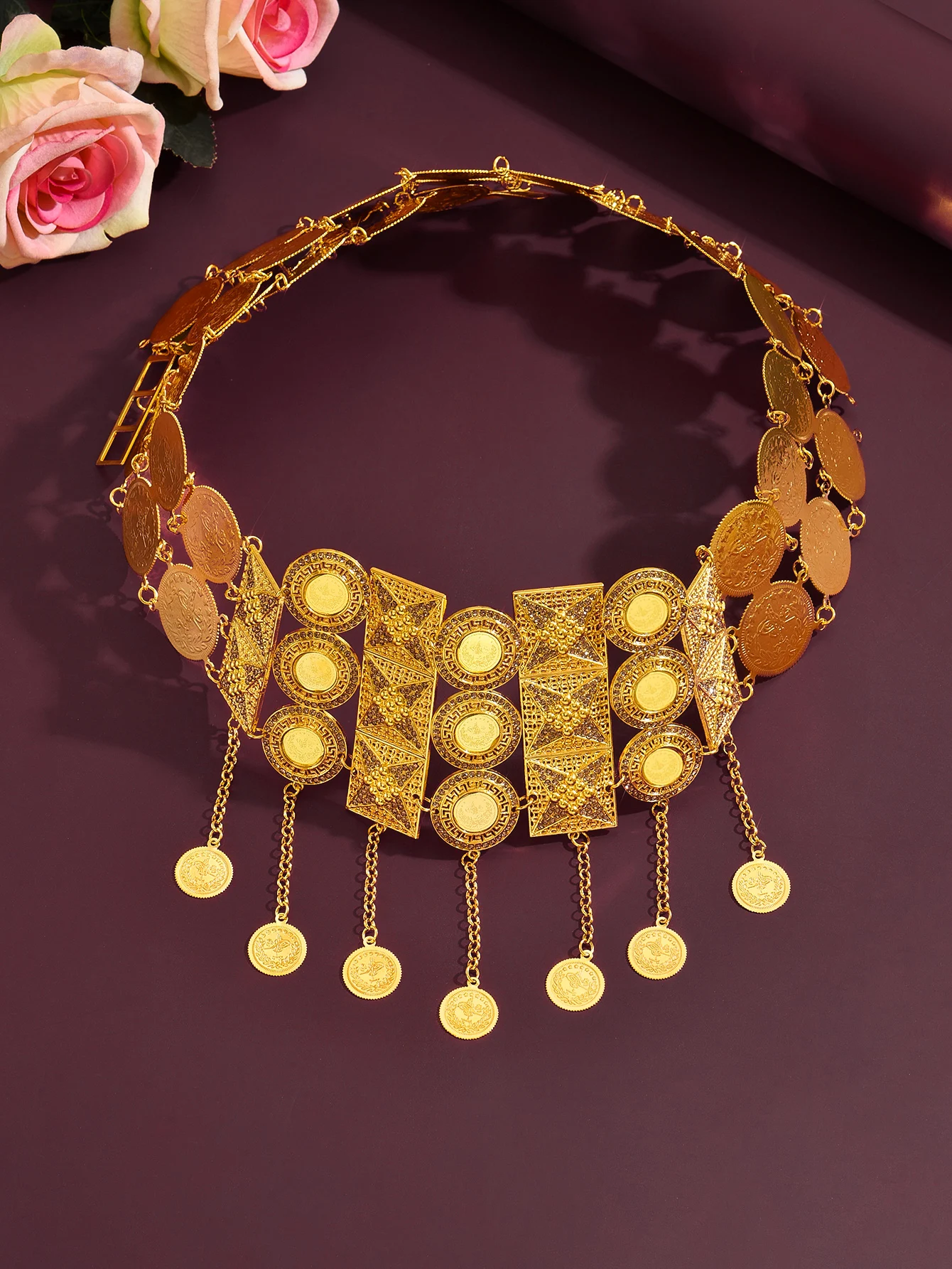 Gold-Plated Belt Embellished Tassel Middle Eastern Long Dress for Parties And Events Elegant Daily Wear for Women