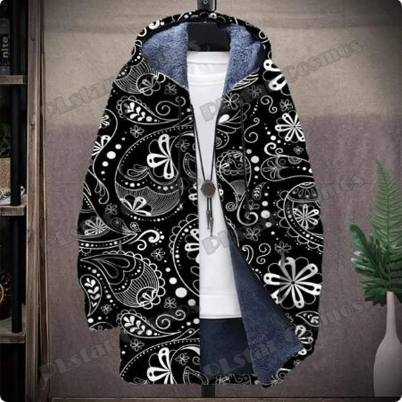 

Winter men's jacket Colorful Paisley pattern cashmere 3D printed hooded jacket Fashion casual thick insulation hooded jacket