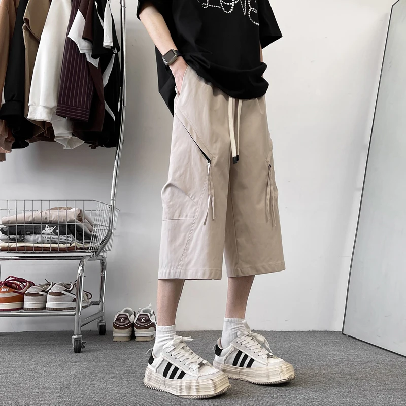 

American Sle Workwear orts Men's Summer Zipper Design Casual Straight Leg Trendy Spor Seven-Foot Pants Big kets