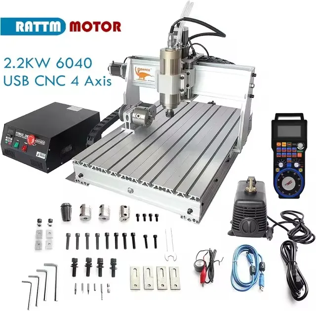 【EU Free VAT】4 Axis 2.2KW 2200W USB MACH3 6040 CNC Router Engraving Milling Machine 220V Kit With Water Cooled Spindle Motor