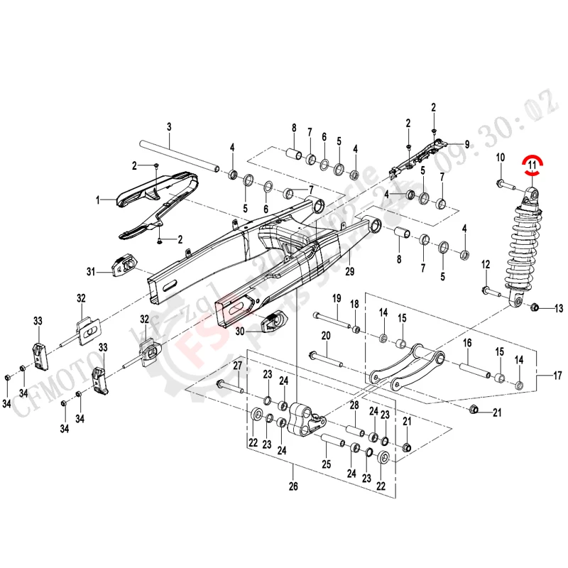 Picture 5: REAR SHOCK ABSORBER,FOR CFMOTO 450SR 450NK 450SR S 2023-2025 CF400-6F/7F/9F (EU5) -6H/7H,P/N:6AQV-060100-1002-M2,ORIGINAL PARTS