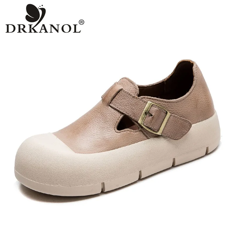 DRKANOL 2024 New Design Women Loafers High Quality Genuine Cow Leather Flat Platform Shoes Spring Retro Versatile Women Shoes