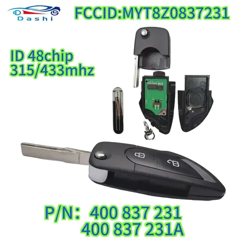 Da Shi  315/433MHz ID:48CHIP FCC ID:MYT8Z083723 for Lamborghini Gallardo  P/N:4D0837231/231A 2BT Car Remote Key/PCB/Shell
