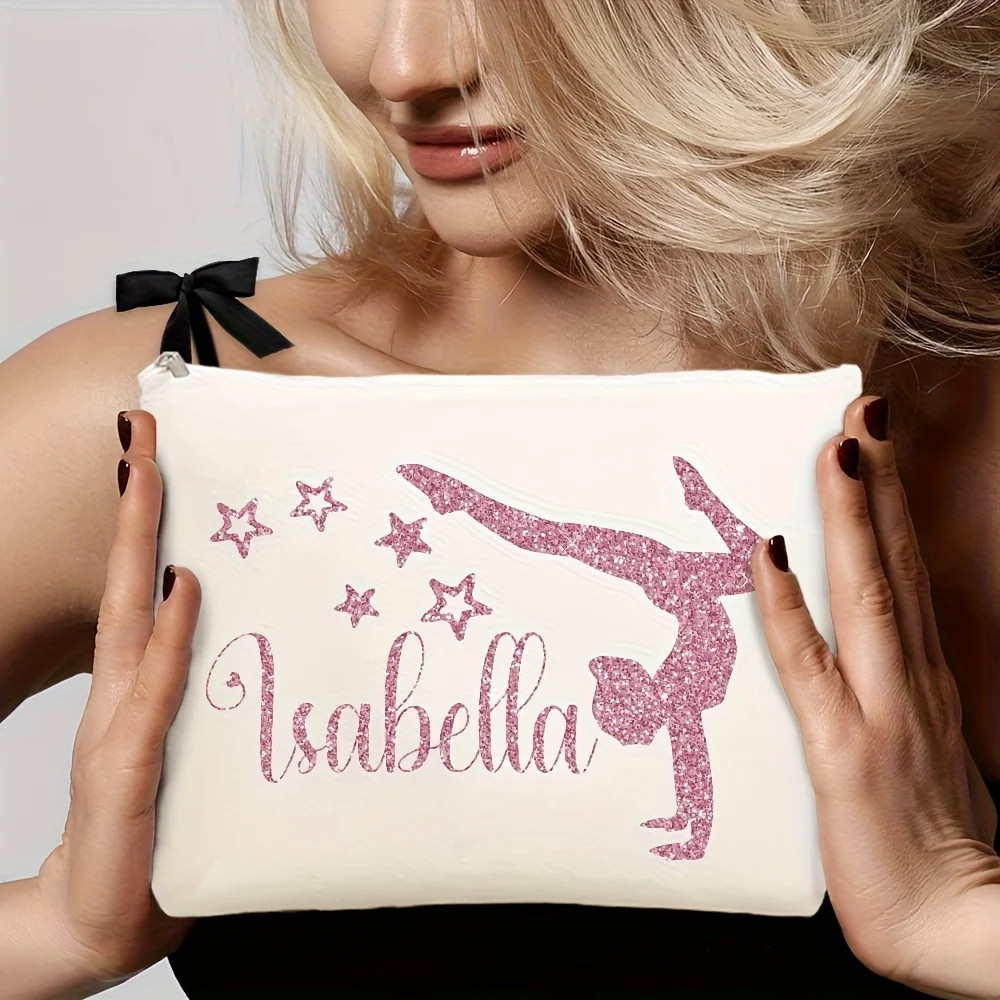 Gymnastics Makeup Bag with Name Gymnast Design Zipper Pouch Ideal Gift for Gymnasts Name Personalization Zipper Closure Gift