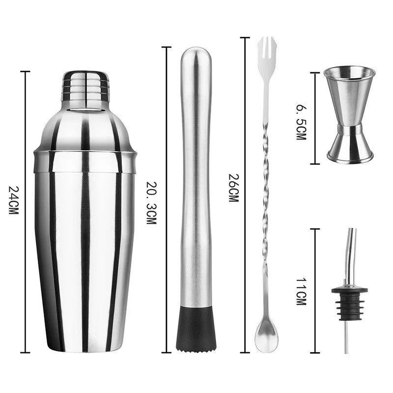 1/6Pcs Bartending Tool Set Stainless Steel Cocktail Shaker Mixer Wine Martini Boston Shaker For Bartender Drink Party Bar Tools